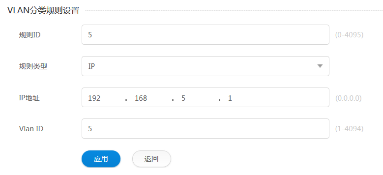 VLAN 分类规则设置页面