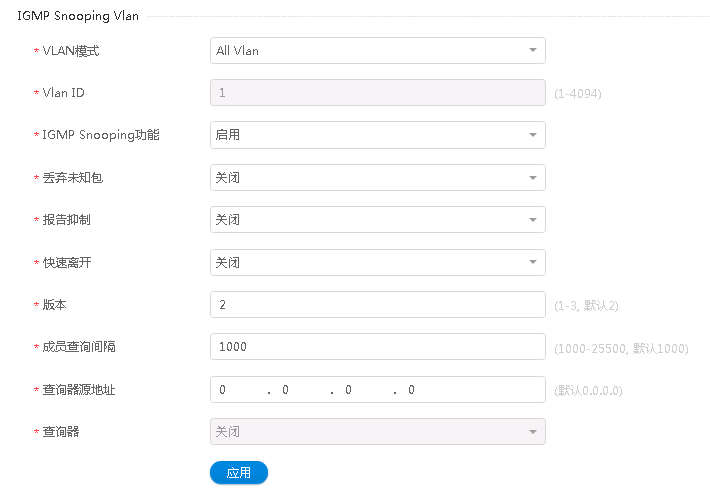 添加 IGMP Snooping Vlan配置界面