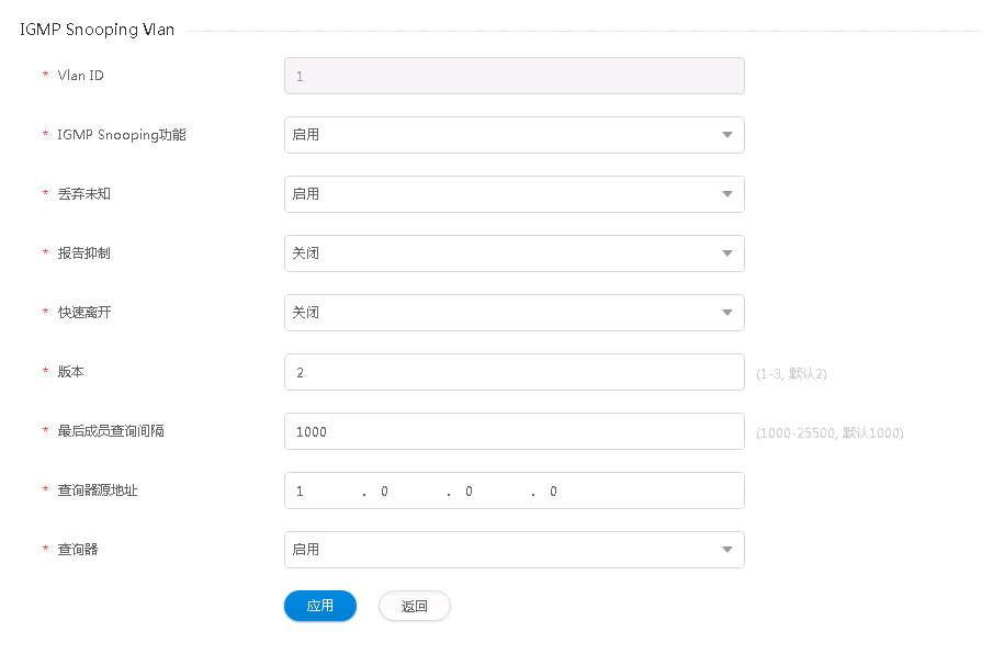“IGMP Snooping Vlan”信息编辑界面